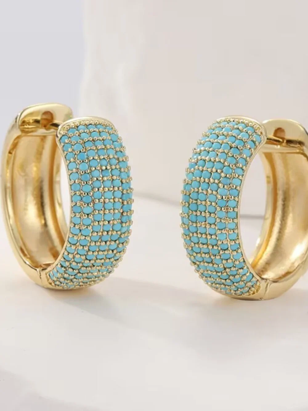 14K Gold Womens 2ct Blue Turquoise Small Hoop Earrings New 14 K Silver Jewelry